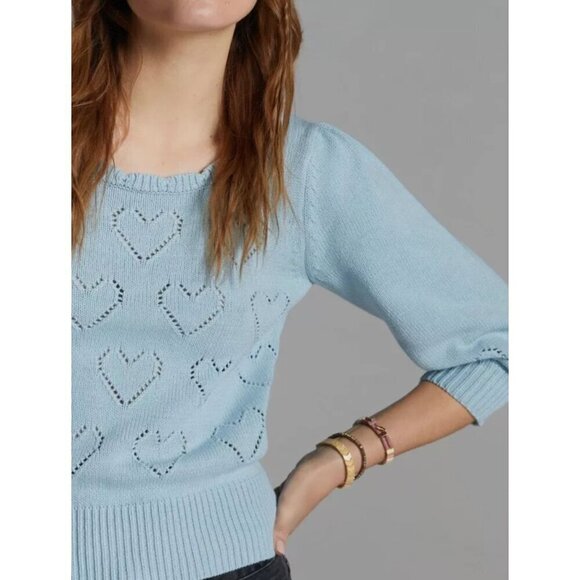 Anthropologie Blue Heart Sweater, Size Medium - Picture 2 of 12